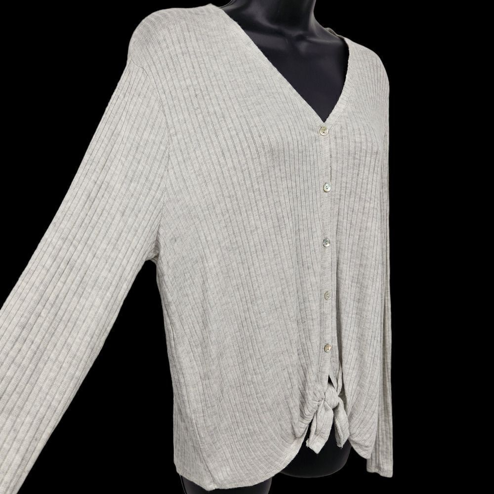 A New Day Button Front Long Sleeve Casual Top Women's Size Large Gray Tie Waist